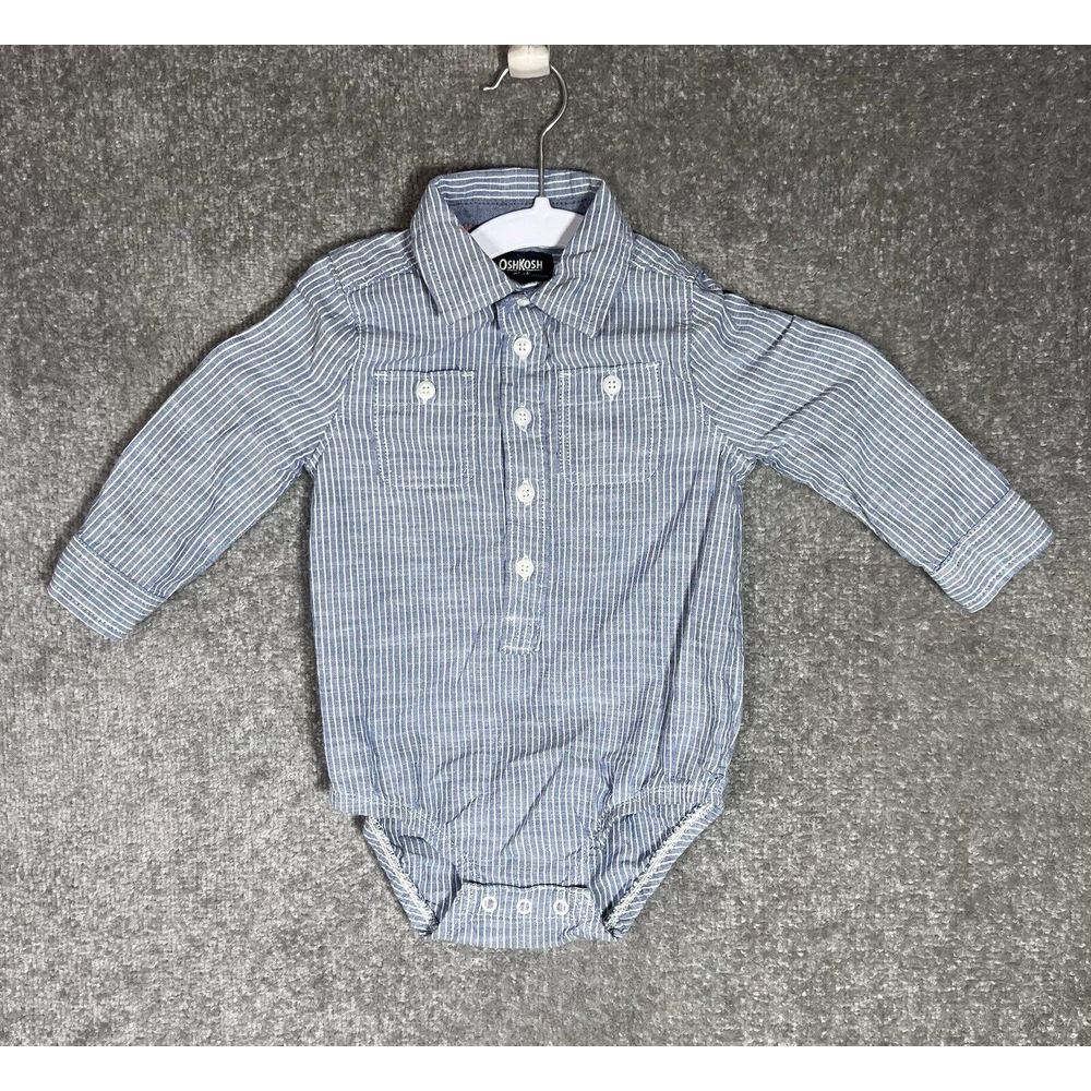 Oshkosh Bgosh Chambray‎ Striped One Piece Boys Size 18M Blue Cotton Long Sleeve